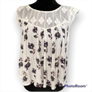 LUCKY Brand Floral lace cap sleeve top small white